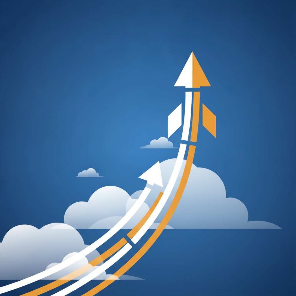 Abstract illustration of momentum and growth breaking through clouds