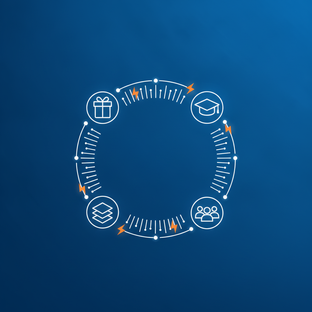 A closed automation loop feeding leads, bookings, and follow-up back into itself