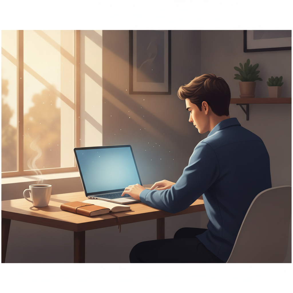 Person focused at a laptop working through a course lesson